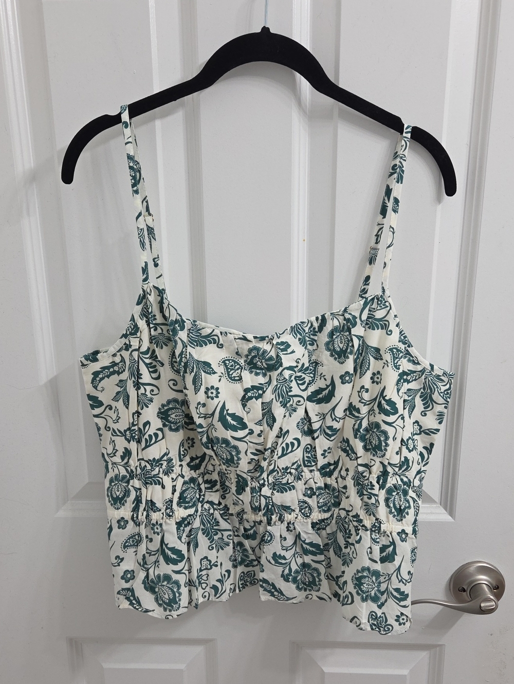 LOFT White Floral Print Spaghetti Strap Camisole with Green Pattern